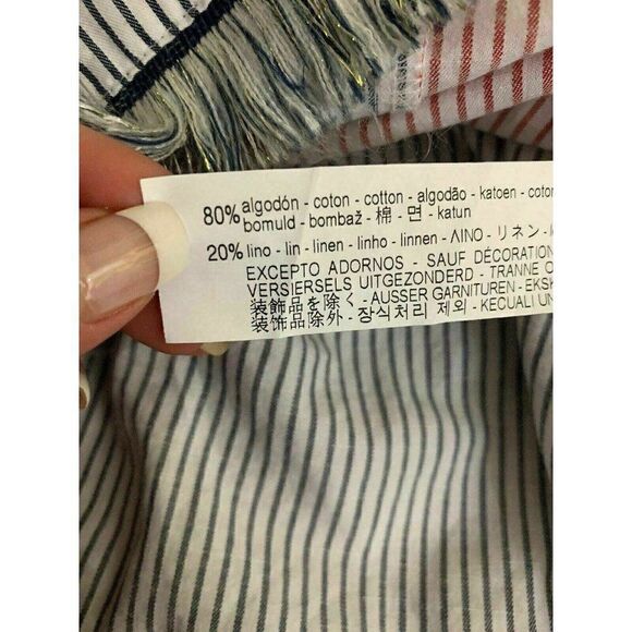 Zara Womens Navy Blue White Red Striped Long Sleeve Top Button Down Small - Picture 6 of 7